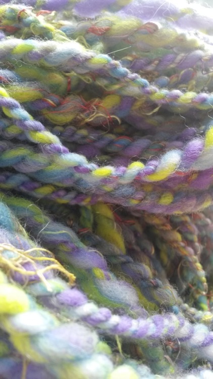 Handspun: Old Sheep Studio fiber in wool and silk. Big and fluffy and meandering.