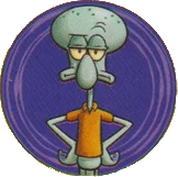 purple sticker of squidward, with his hands on his hips and an eyebrow raised.