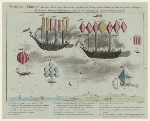 Combat aérien de deux vaisseaux, chacun de 100 pièces de canon, à arcs d'acier au lieu de poudre à c