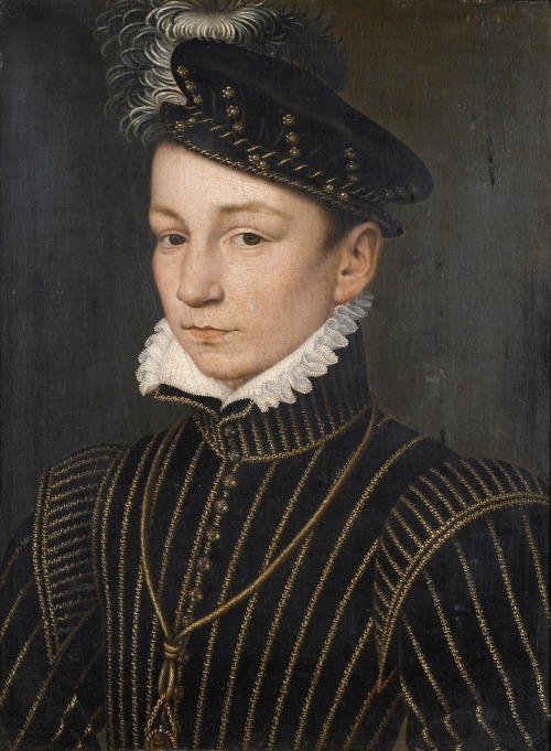 history-of-fashion:ab. 1562-1563   François Clouet - Portrait of Charles IX of France  (Fondazione Brescia Musei)  