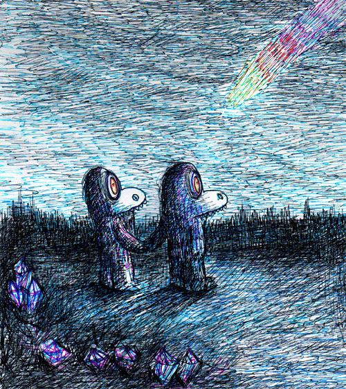 daingifs:  The comet. ink pen and color dye marker on paper. GIF ©2013 Dain Fagerholm