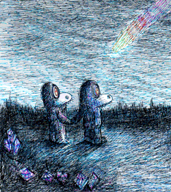 daingifs:  The comet. ink pen and color dye marker on paper. GIF ©2013 Dain Fagerholm