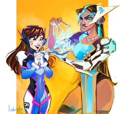 andernell:  Symmetra hanging with D.va and