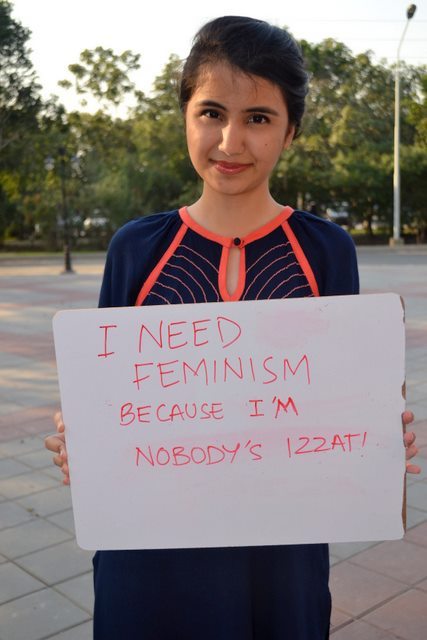 stay-human:‘I need feminism’ campaign for International Women’s Day at a university in Lahore, Pakis