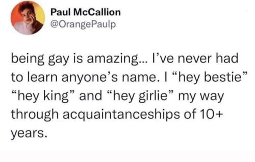 can-i-make-image-descriptions: gay-irl:Gay irl [Image ID/ Tweet from Paul McCallion (@/ OrangePaulp)