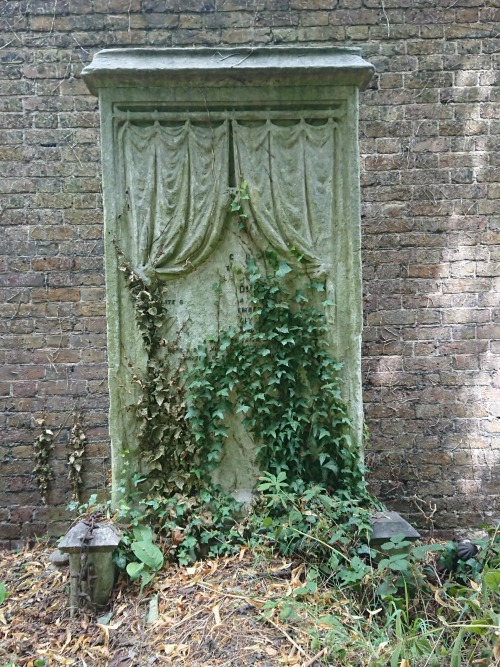 Stage curtains gravestone. Brompton Cemetery, West Brompton, London, England