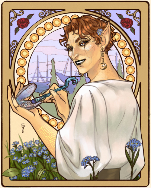 gvardi-l:Mucha inspired ad posters for ESO contraband items: Rose Oil Perfume and Pearl-Shimmer Foun