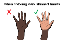 monkeyslavegirl:  blitzkriegfritz:  bearglitch: starheartshooter:  okay so I’ve seen a lot of artists,including myself, make this common mistake of coloring the palm of  a hand(and the sole of a foot) as the same color as the person’s skin tone.