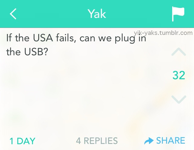 yik-yaks:  Follow Yik-Yaks for more.