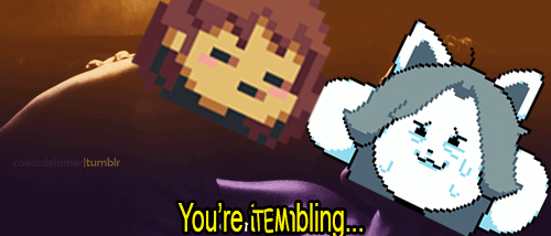 professionalcat:  professionalcat:  A tragic love story between a Human and a Temmie. Sadly their love was not meant to be. I am so sorry… also thanks to @coeurdelamer and @theshipwillsink-blog for making those gifs.  inspired by this:    Pretty sure
