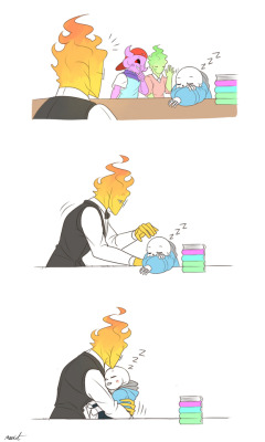 mooncatyao:  [My hero] Grillby &amp; little Sansabout   [Rain]   [Snow-4]     sorry, i’m late~update!&lt;First part&gt;(Previous)/(NEXT)[GLS timeline]You can support me on KO-FI ~ ☕  About detail~