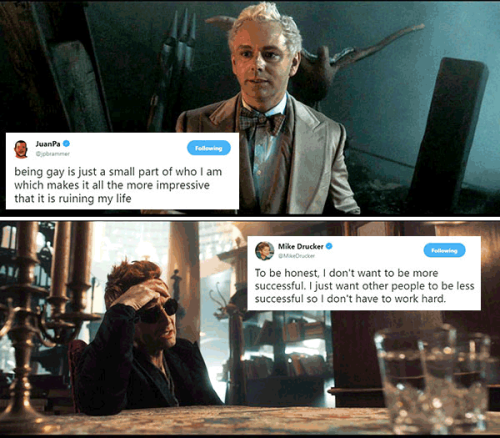 livebloggingmydescentintomadness:tweet meme: good omens edition