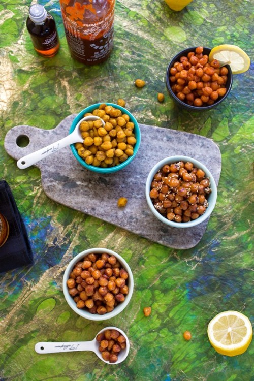 http://www.vegkitchen.com/recipes/savor-and-flavor/snacks-and-dips/skillet-roasted-chickpeas-4-ways/