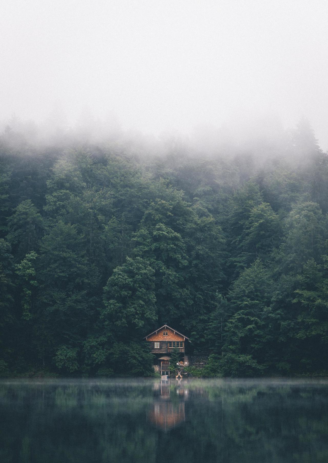 ð‚ðšð›ð¢ð§ ðð¨ð«ð§ â€“ Foggy lakeside cabin in the German Alps near...