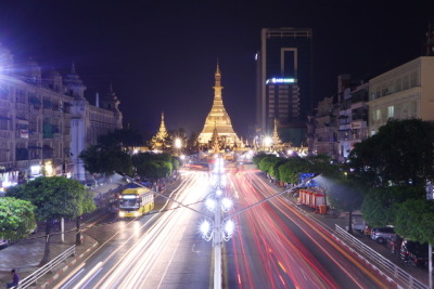 Sule Pagoda, night lights, Yangon, Myanmar