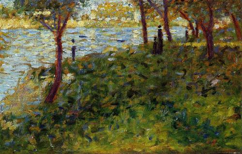 Landscape with Figure. Study for ‘La Grande Jatte’, 1885, Georges SeuratMedium: oil,wood