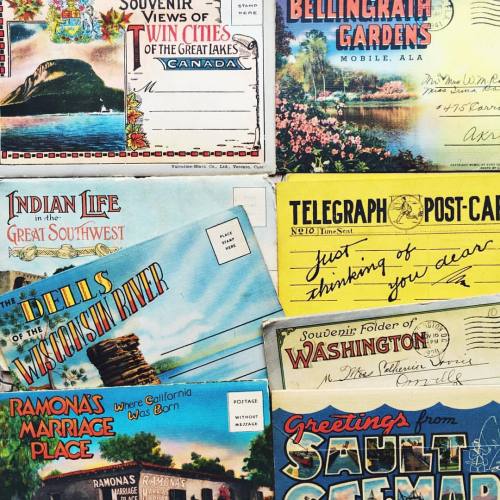 Old souvenir postcard folders on deck for the May Flea!#shoptheflea #mayflea #vintage #antique #post