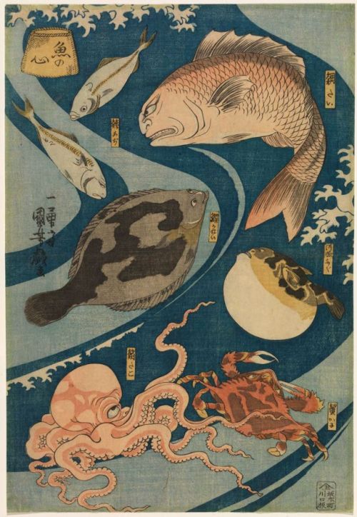 artistsanimals: Title: Kabuki Actors as Fish (Uo No Kokoro)Artist: Utagawa KuniyoshiDate: 1842Media: