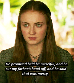 wolfinghard:  Favourite characters (in no particular order) » Sansa Stark. “I am not your daughter. I am Sansa Stark, Lord Eddard’s daughter and Lady Catelyn’s, the blood of Winterfell.” 