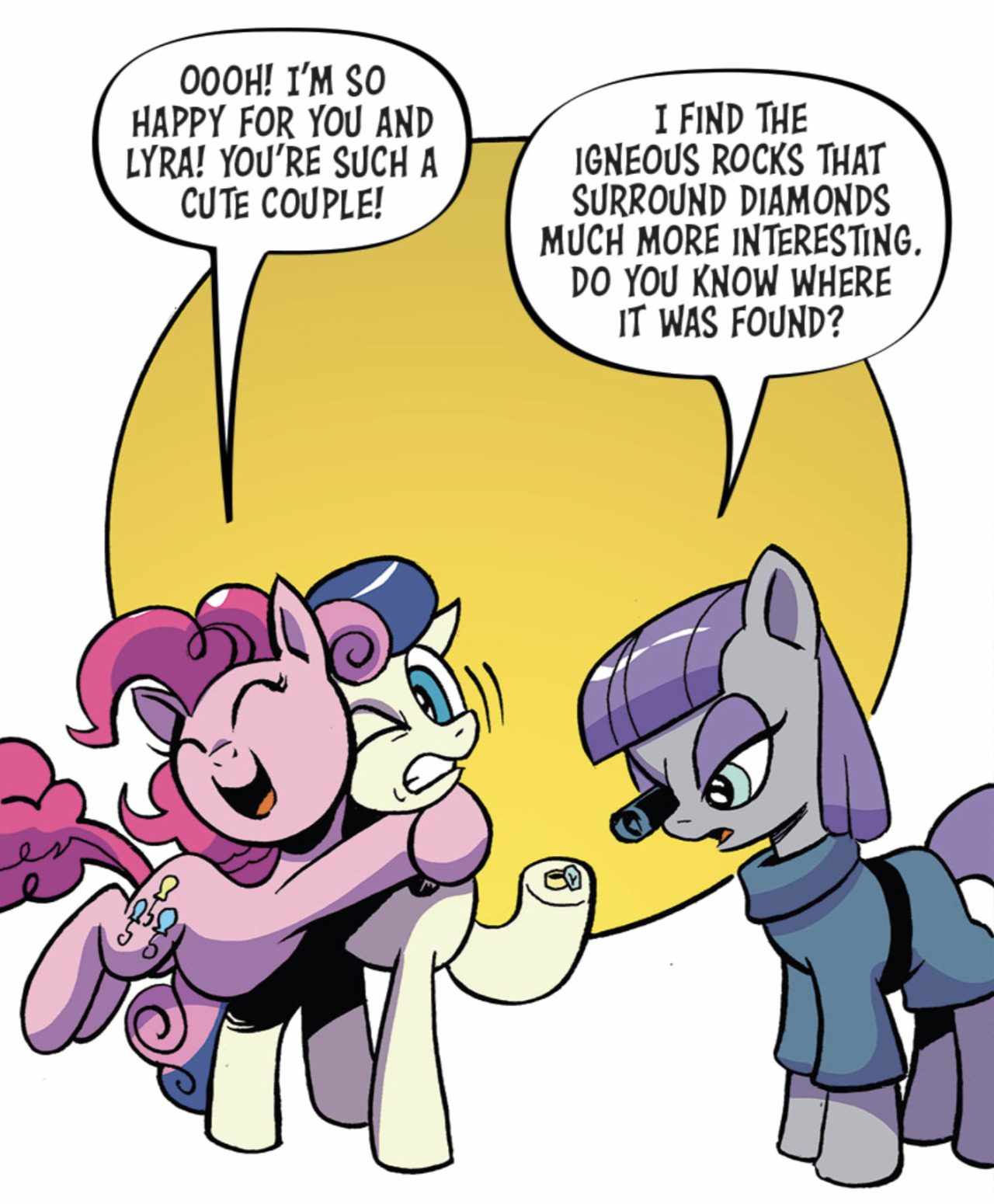 prettyponyblog:Pinkie and Maud canonically say gay rights die mad about it