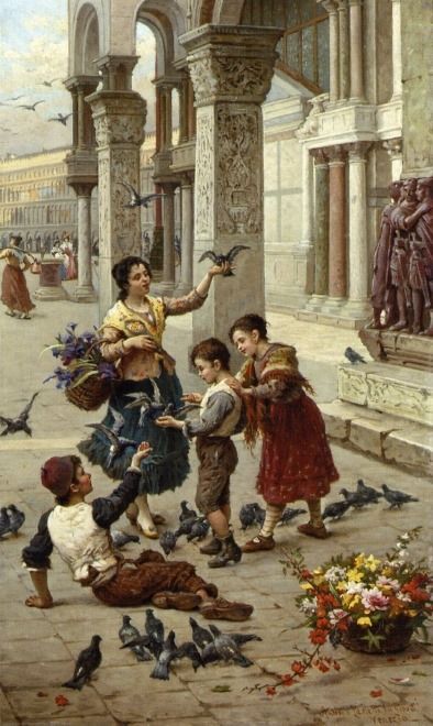 Antonio Paoletti, Feeding the Pigeons at Piazza St. Marco