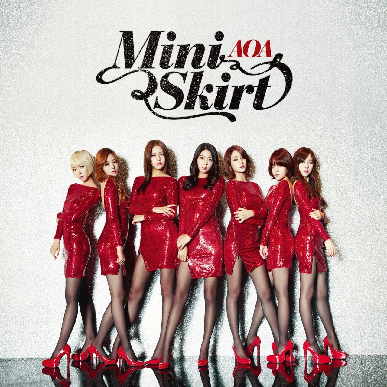 razumichin2: Kpop group AOA in red dresses, black tights and red high heeled pumps