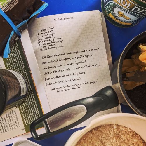 Anzac biscuits on Anzac Day — N.B. I always use about 2/3c butter and a very loosely packed cup of s