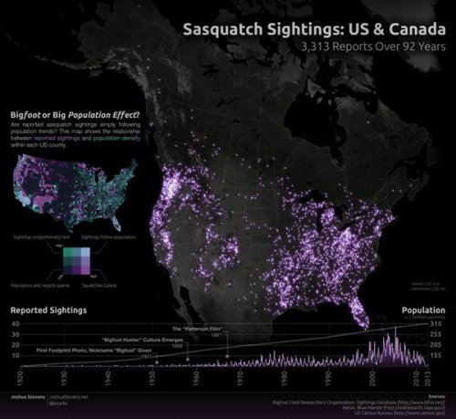 Mapping 92 Years of Bigfoot Sightings &ldquo;On the hunt for Bigfoot?  Josh Stevens, a 