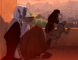 hyperionwitch: hyperionwitch-art:   But consider this: Tev/Dren cozy times OUTSIDE for once. Hot soup on the balcony!  Gotta warm up when it’s chilly (even if it wouldn’t be THAT chilly in Balmora).  Maybe I’ll do some more month-themed images