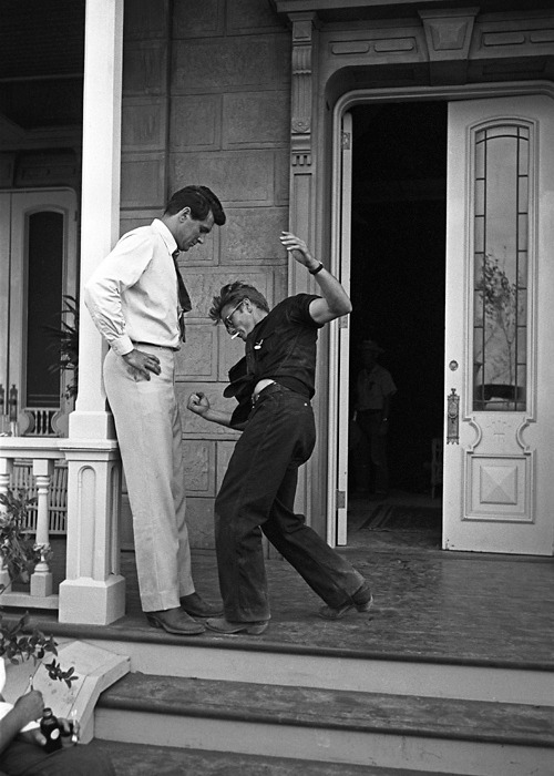 Rock Hudson, James Dean; during production of George Stevens’ Giant (1956)