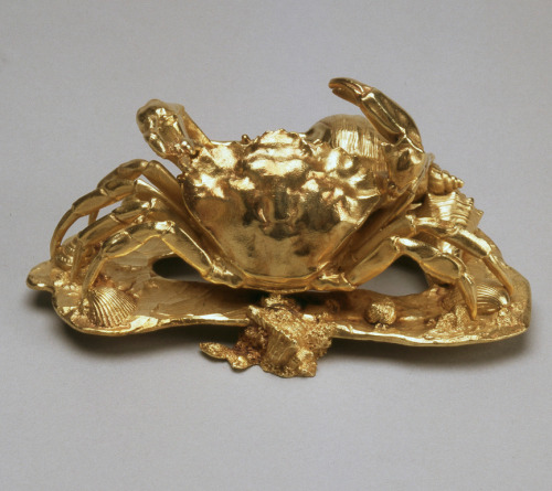 A pair of silver-gilt salt cellars, made in England by Nicholas Sprimont (1716-71) The crabs themsel