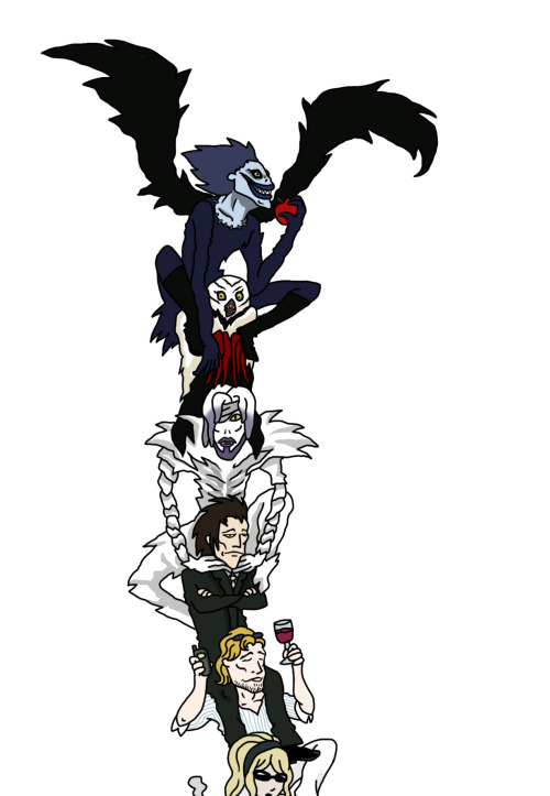 Death Note characters on shoulders, the colored version! 