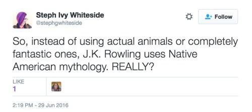 greengammagirl:  dailydot:  Native Americans are not happy with J.K. Rowling’s new story Two d