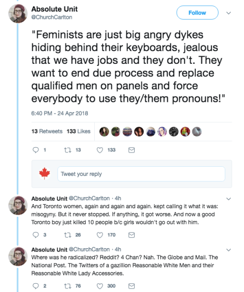 allthecanadianpolitics:Thread about incels/MRA culture in Canadian media as it relates to the Toront