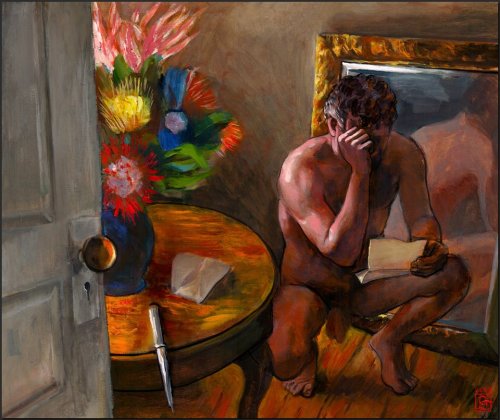 Philip Gladstone “A Reader and a Mirror”, October 2007; acrylic/canvas, 20 by 24 inches 