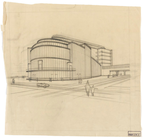 Walter Gropius, “Total Theater” for Erwin Piscator, Berlin, 1927. Via Harvard Art Museums