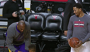awesomenbamoments:  Kobe Bryant says hello to Rose Jr, Feb. 21, 2016