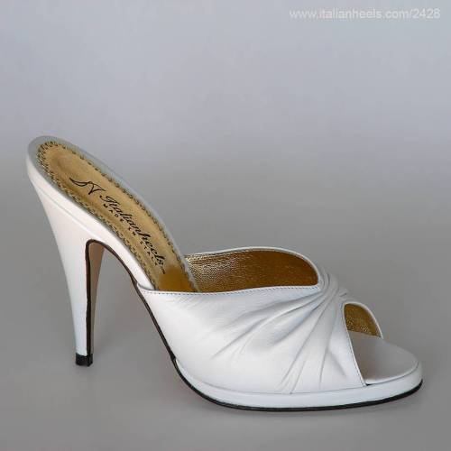 White leather 4inch high heels mule slippers. 100% made in Italy. Custom www.Italianheels.com/2428 #