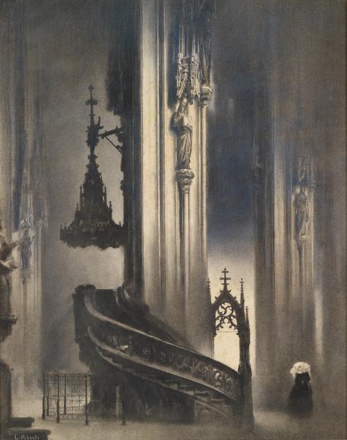 blastedheath: Ludwig Rösch (Austrian, 1865-1936), Die Pilgramkanzel in St. Stephan. Pastel on p