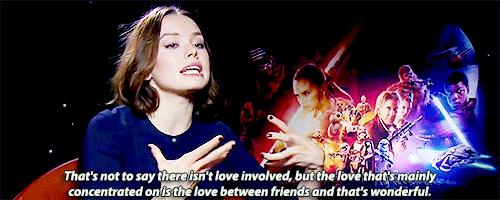 rey-ridley:Daisy Ridley when asked about a possible love story in TFA