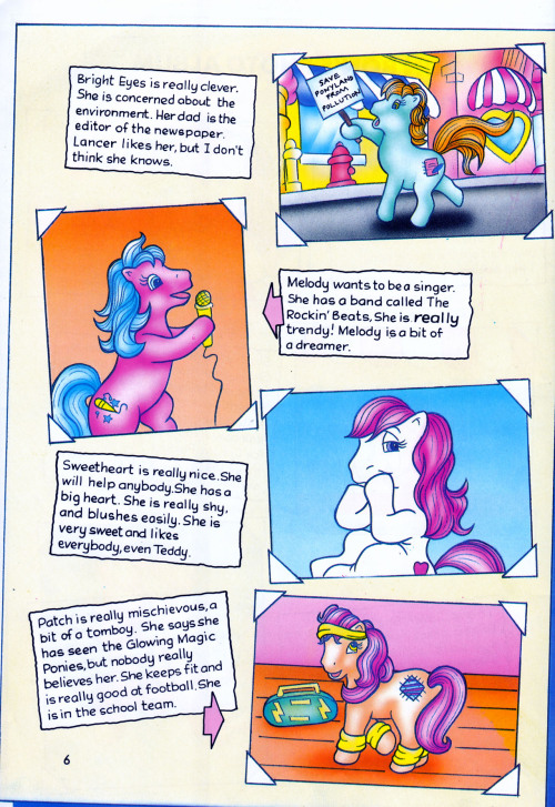 Character profiles from the London Editions/Egmont Magazines My Little Pony Annual of 1994, which wa