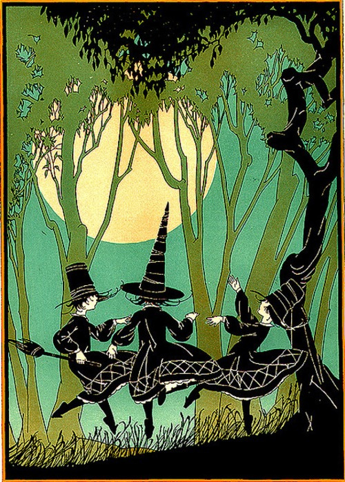 maudelynn: 6 Young Witches Dancing Under the Full Moon–Vintage Halloween Child Life Magazine Ilustra