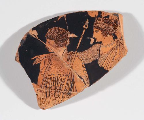 didoofcarthage:Fragment of a red-figure stamnos depicting Demeter and PersephoneGreek (from Att