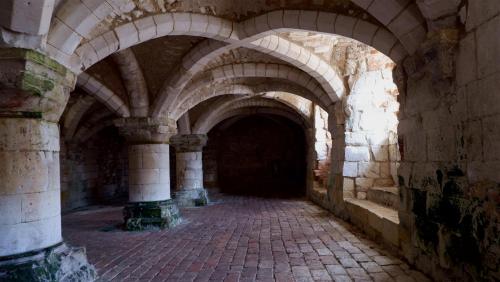 Undercroft, Burton Agnes Manor House, East Riding of Yorkshire, England.It states is a rare example 