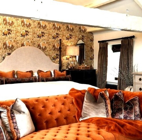 Eclectic BedroomAn Illustration Of A Sizable Eclectic Master Bedroom With Green Walls, A Beige Floor,