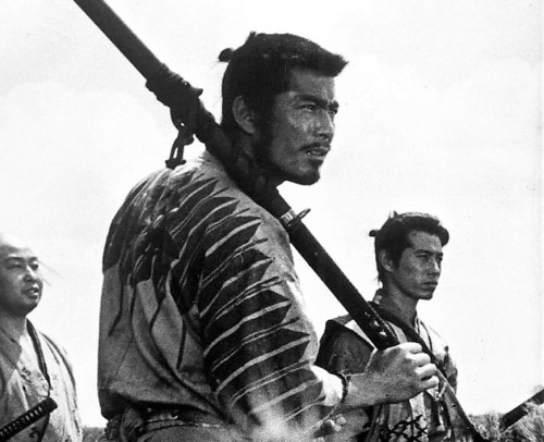 gatabella:Toshiro Mifune on the set of Seven Samurai“By carrying a live blade, it has forced me to m