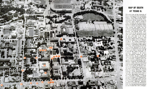 Victim map of University of Texas 1966 tower shooting.  Source: LIFE Aug. 12, 1966