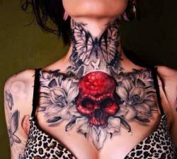 tattotodesing:  Tattoo Neck Chest Skull Flower