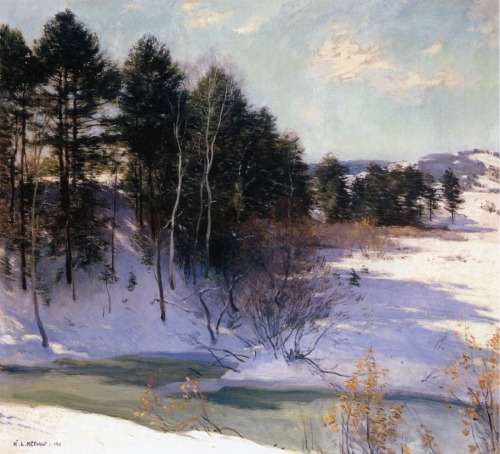 willard-metcalf:Thawing Brook (Winter Shadows), 1911, Willard MetcalfMedium: oil,canvas