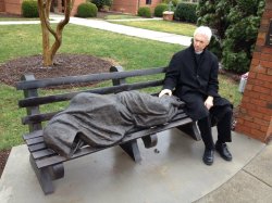 fucking-meatball:  xekstrin:  nitro-nova-deactivated20180206:  A new religious statue in the town of Davidson, N.C., is unlike anything you might see in church. The statue depicts Jesus as a vagrant sleeping on a park bench. St. Alban’s Episcopal Church